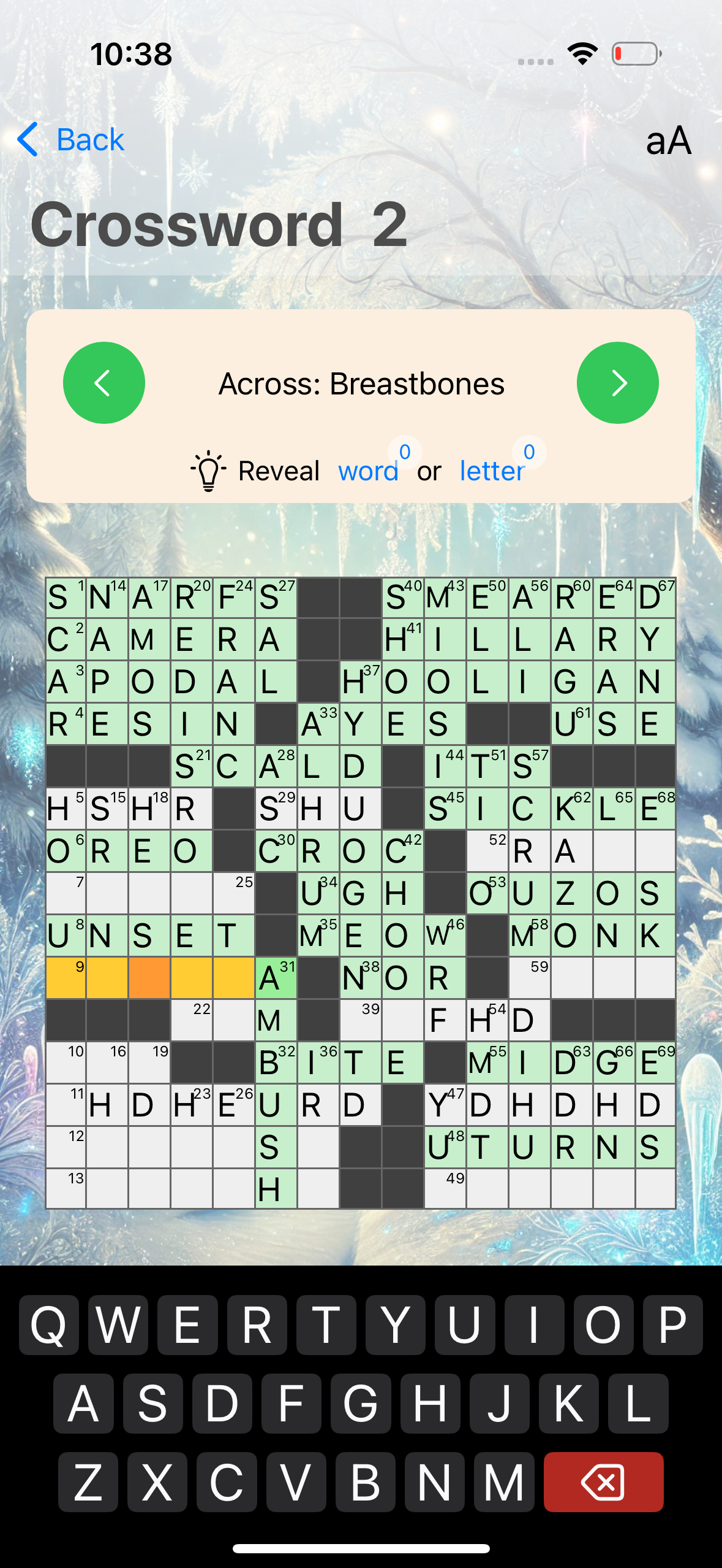 Crossword solving screen - Artisans 3D
